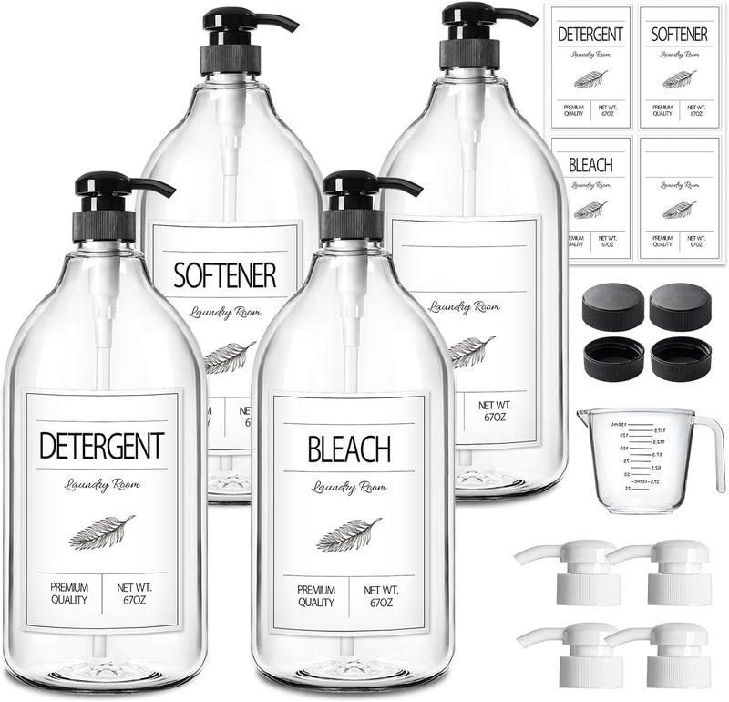 Gmisun Laundry Detergent Soap Dispenser, Liquid Laundry Detergent Dispenser, Container for Farmhouse Room Decor, Organizer for Liquid DetergentSoftenerBleach Storage Bottle(64 Oz Set of 4) - Image 1